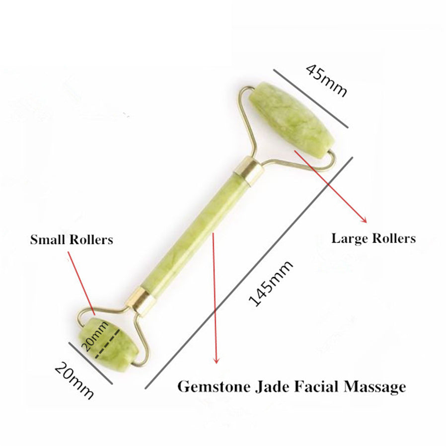 Double Head Natural Jade Facial Massage Beauty Rollers Skin Care Tools Health Gemstone Face Rollers Customized Pouch